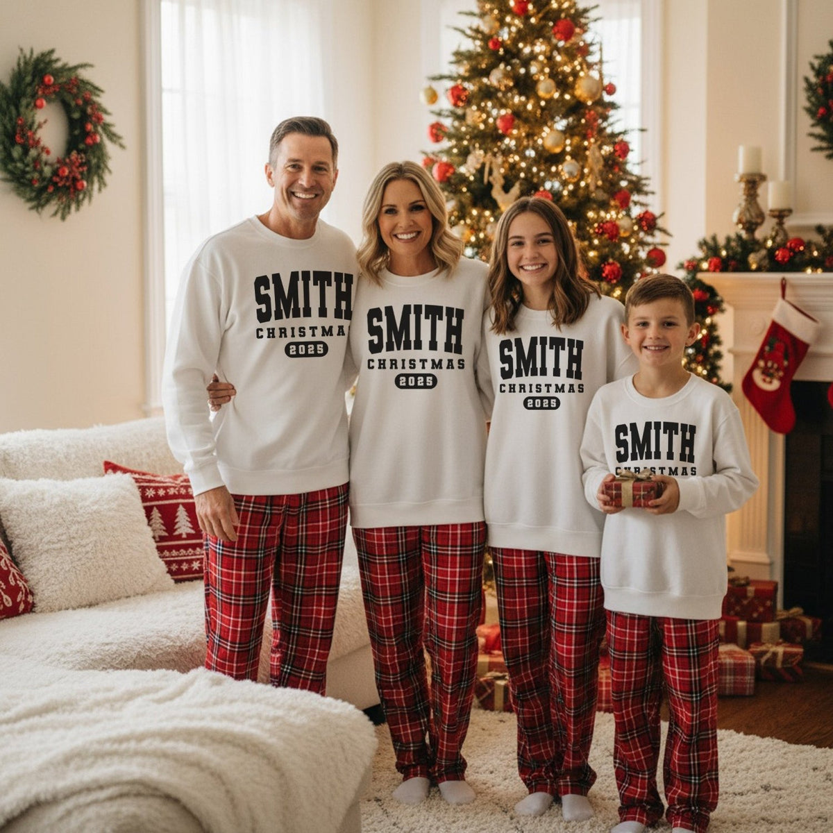 Varsity Letter Matching Family Christmas Pajamas Set for Kids and Adults - Gifts Are Blue