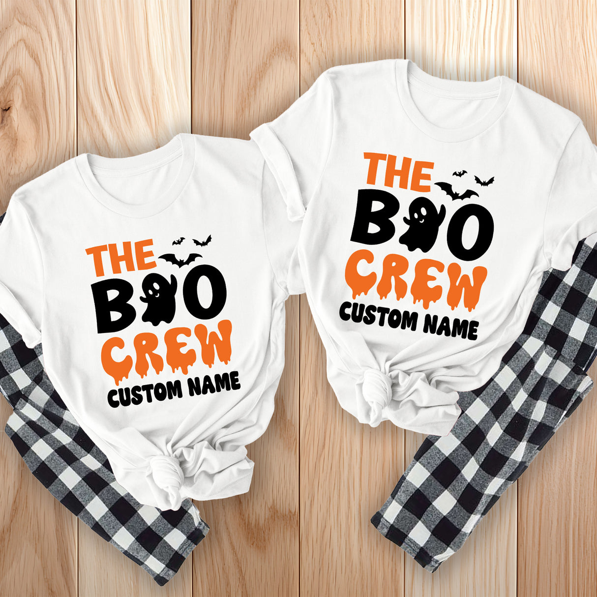 Matching Halloween pjs for kids and adults, personalized with name.