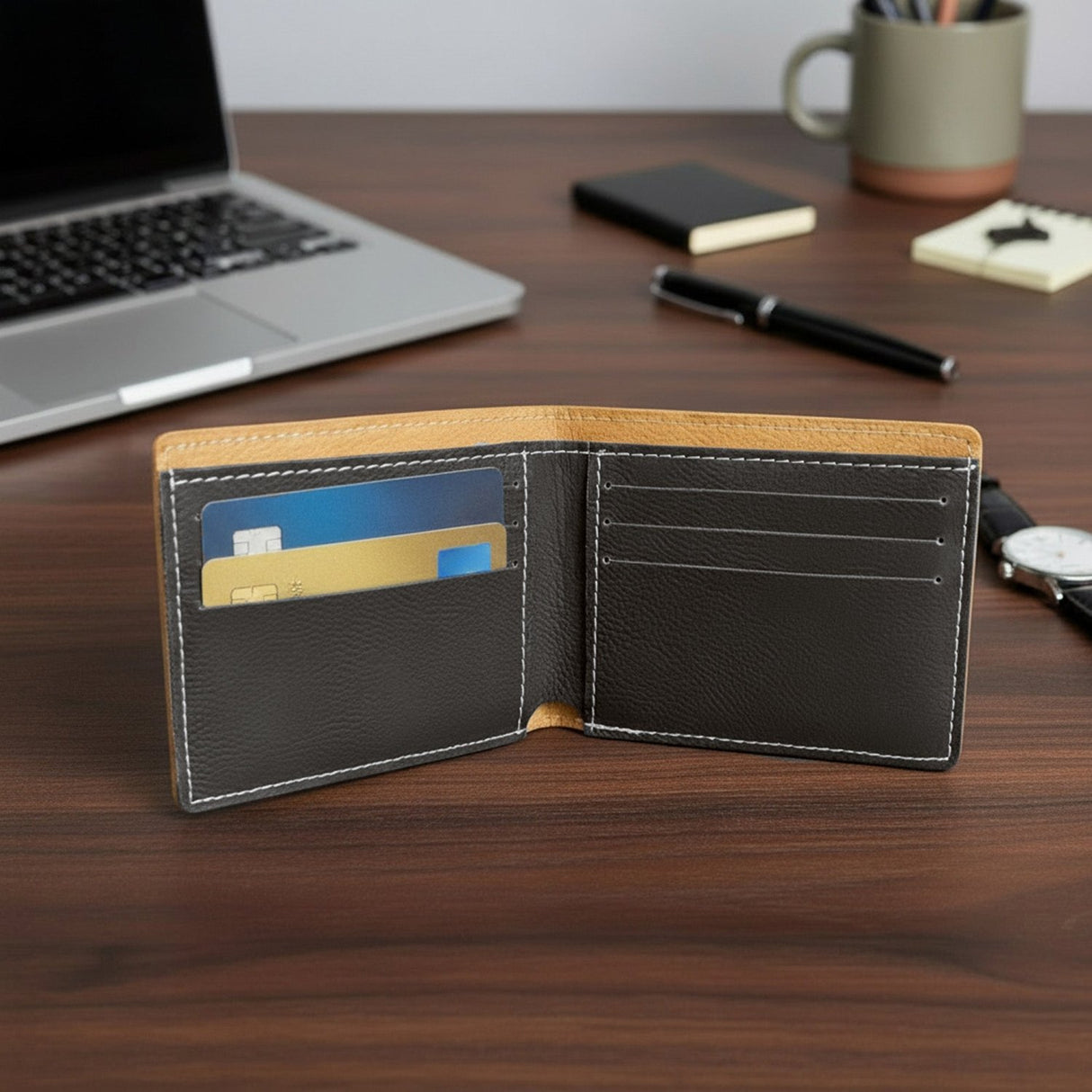 Faux Leather Bifold Personalized Wallet with Name, Custom Gifts for Him - Gifts Are Blue