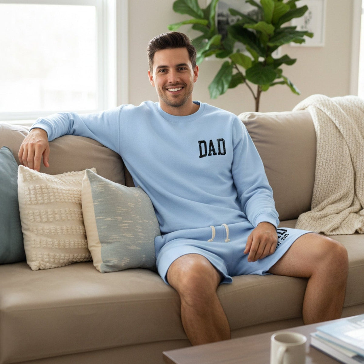 Comfort Colors Pocket Dad Est Loungewear Set, Personalized Gifts for Him - Gifts Are Blue