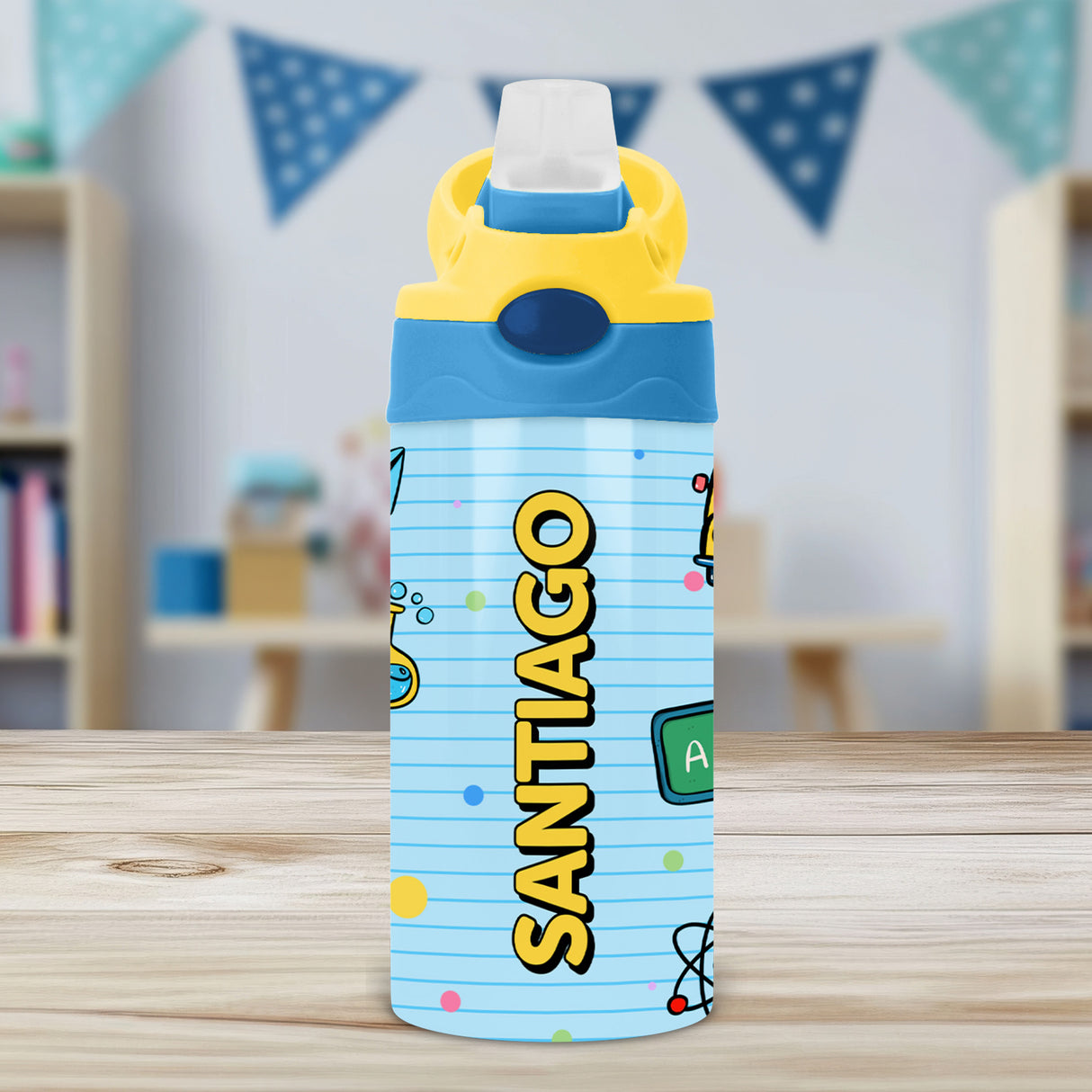 Kids custom name water bottle designed for daily school use and personalized back to school gift ideas
