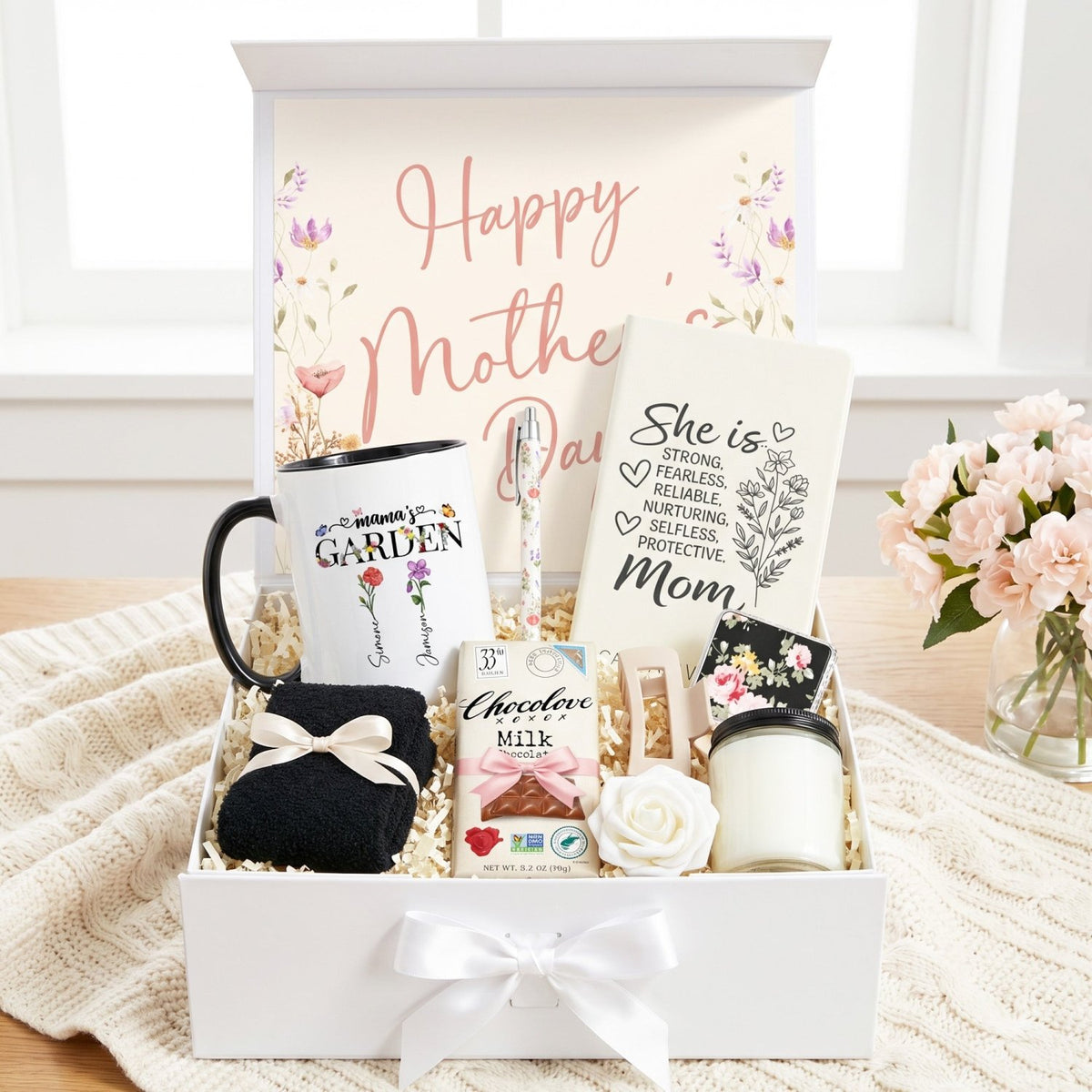 Garden Bloom Personalized Mom Gift Box with Mug and Engraved Journal - Gifts Are Blue