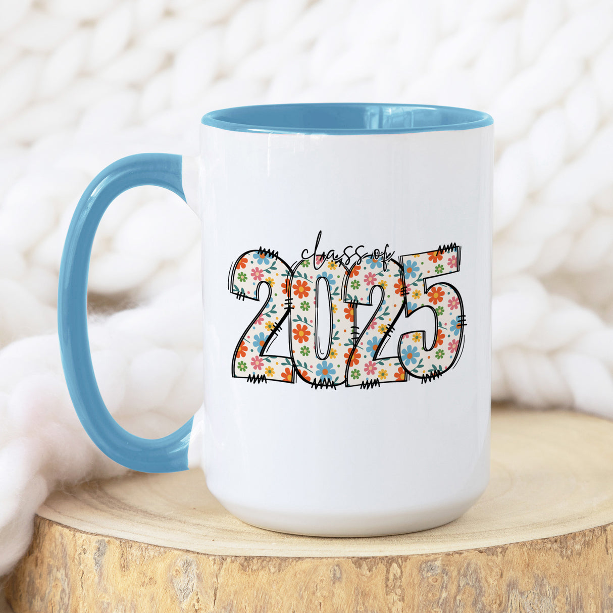 Class of 2025 floral coffee mug, cute graduation gift for women, senior girl graduation present with flower design.