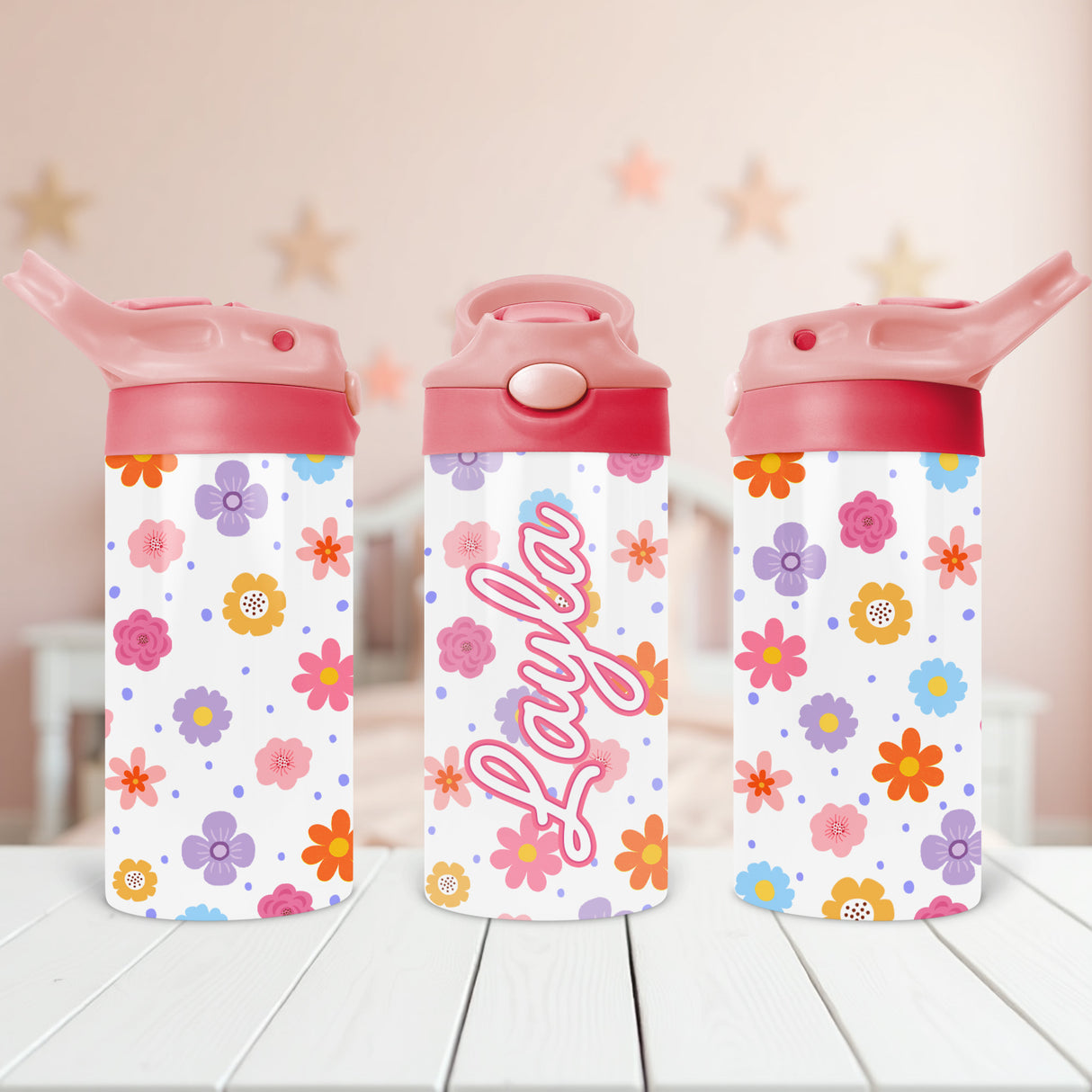 Personalized floral tumbler with girl’s name makes a standout back-to-school gift idea for daughters or nieces.