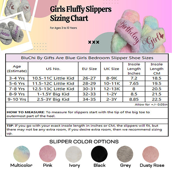 Cute and Fluffy Girls Personalized Slippers for Birthday Gifts and Dance Recitals