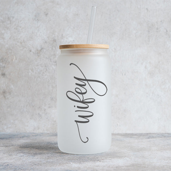 Cute 16oz Minimalist Wifey Iced Coffee Glass Tumbler Gift for Her