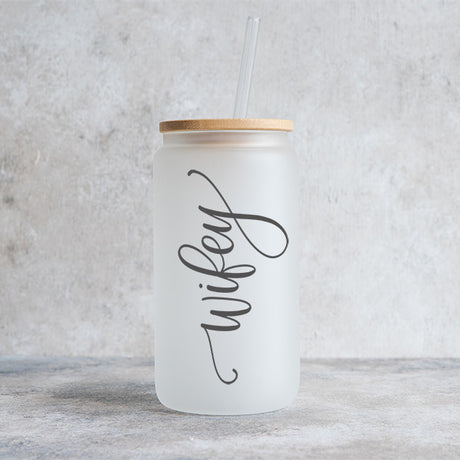 Cute 16oz Minimalist Wifey Iced Coffee Glass Tumbler Gift for Her