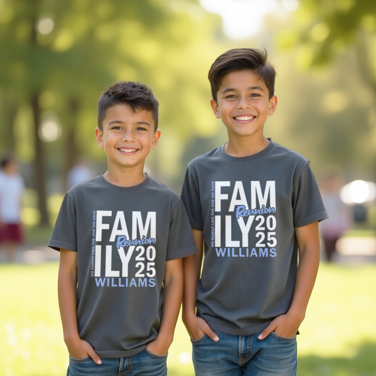 Custom matching family reunion shirts for kids. Family gathering shirts for large groups.