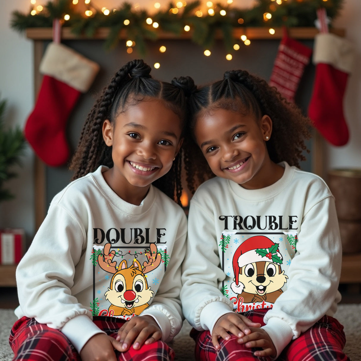 Cute Matching Double Trouble Christmas Sweatshirt for All Ages