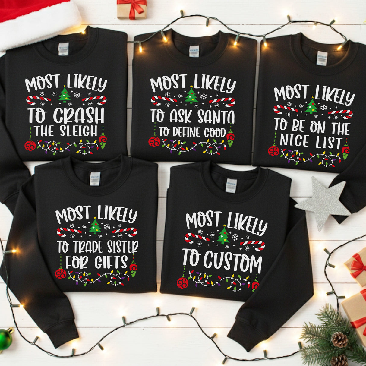 Funny Most Likely to Christmas Shirts for Family, Kids, Friends and Groups