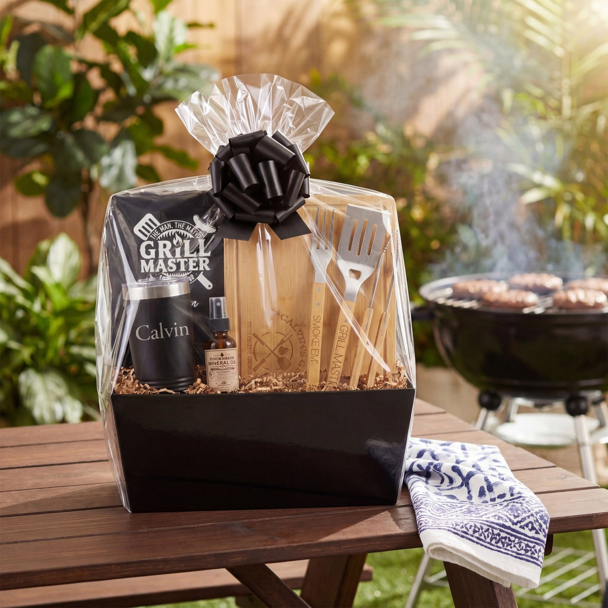 The Ultimate Grill Master BBQ Gift Basket for Men with Custom Cutting Board - Gifts Are Blue