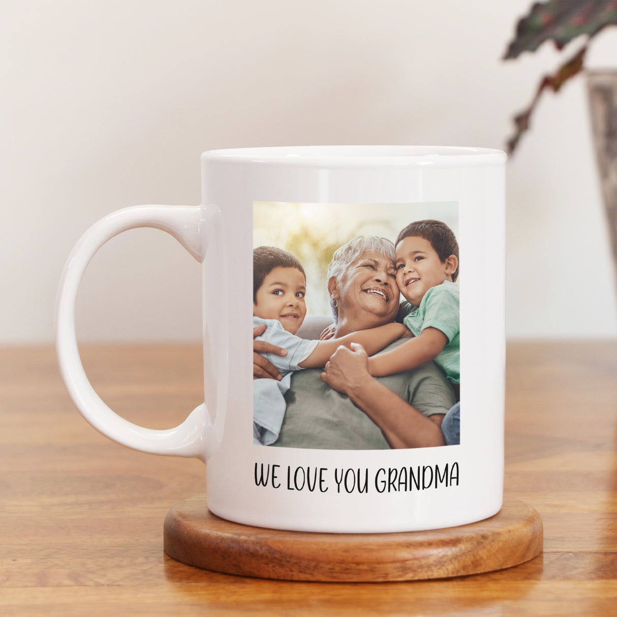 Custom Photo Coffee Mug for Grandma with We Love You Message Perfect Birthday Gift Idea.