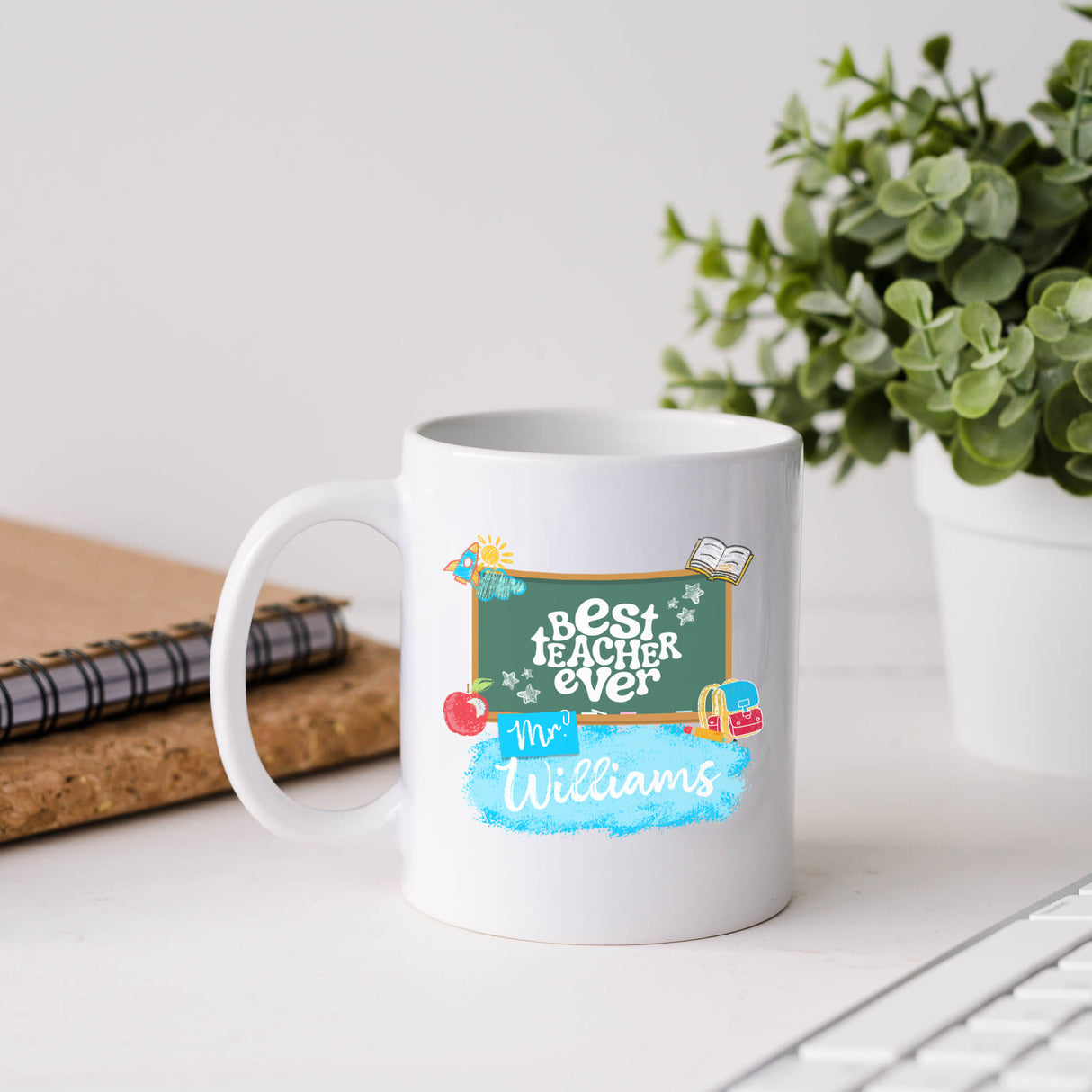Personalized teacher mug with name, custom Best Teacher Ever cup for men. Teacher mug for him.