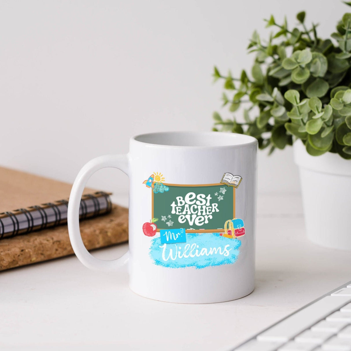 Personalized teacher mug with name, custom Best Teacher Ever cup for men. Teacher mug for him.