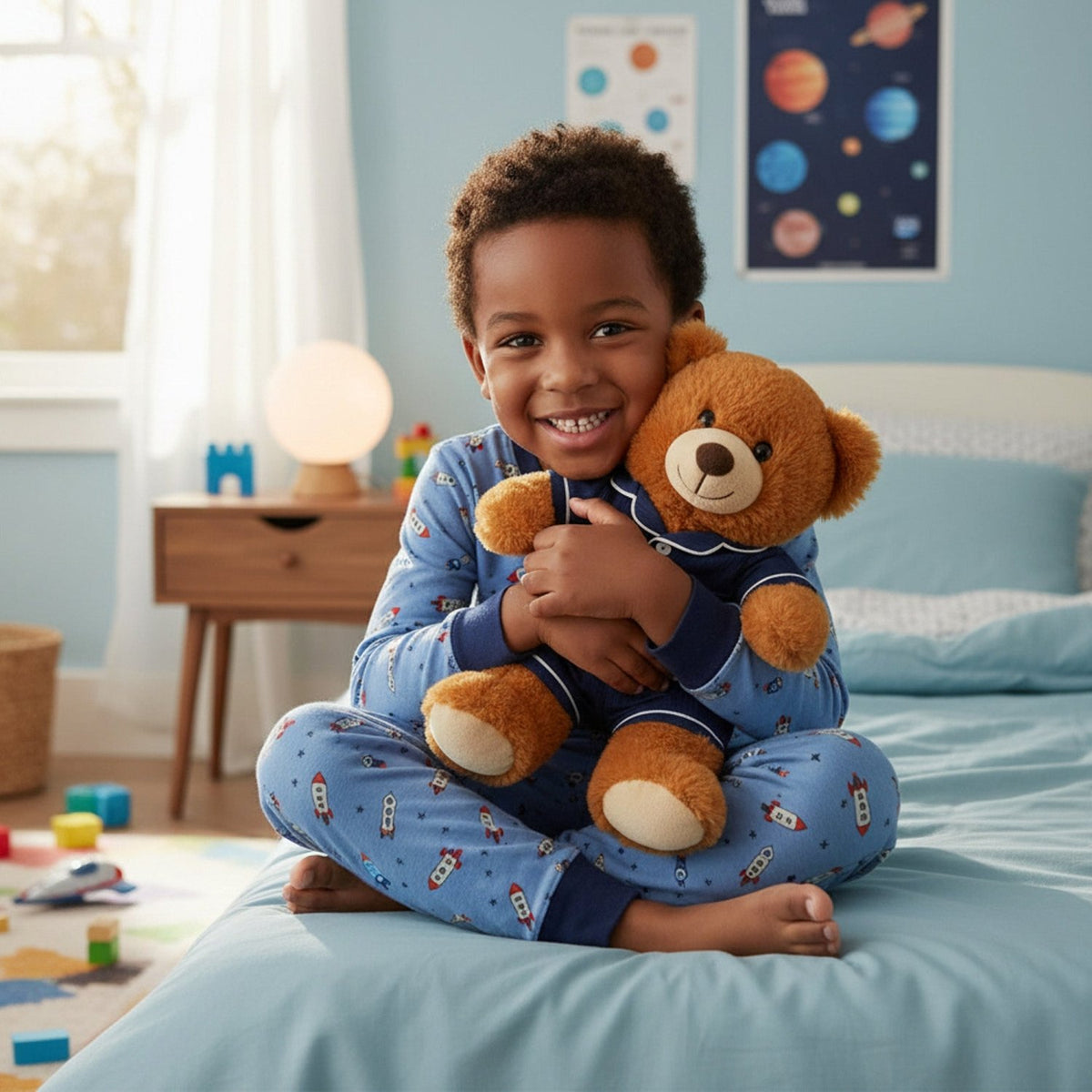 Personalized Teddy Bear with Pajama Set for Girls and Boys, 14in - Gifts Are Blue