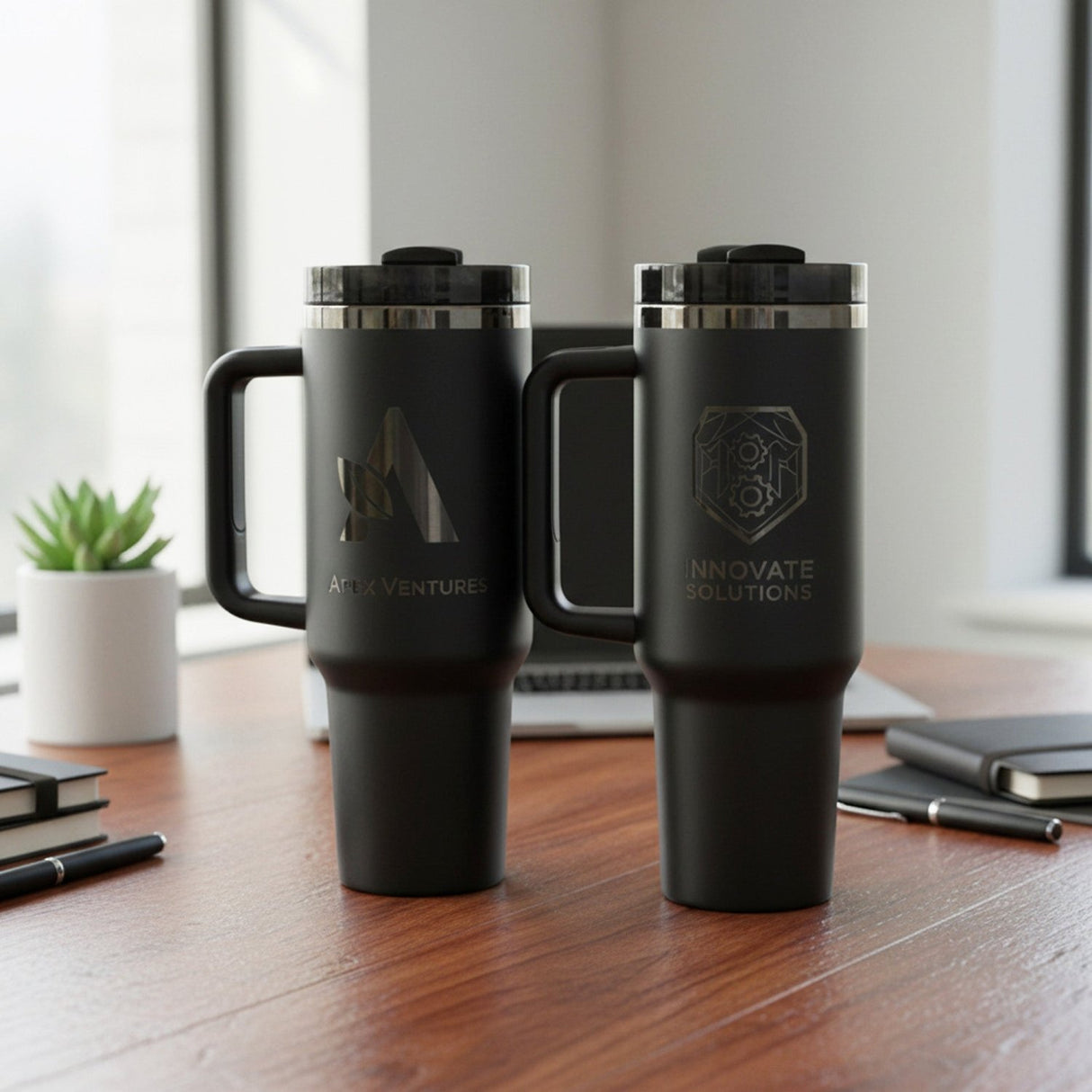 Custom 40oz Black Plated Business Logo Tumblers for Corporate and Small Businesses - Gifts Are Blue
