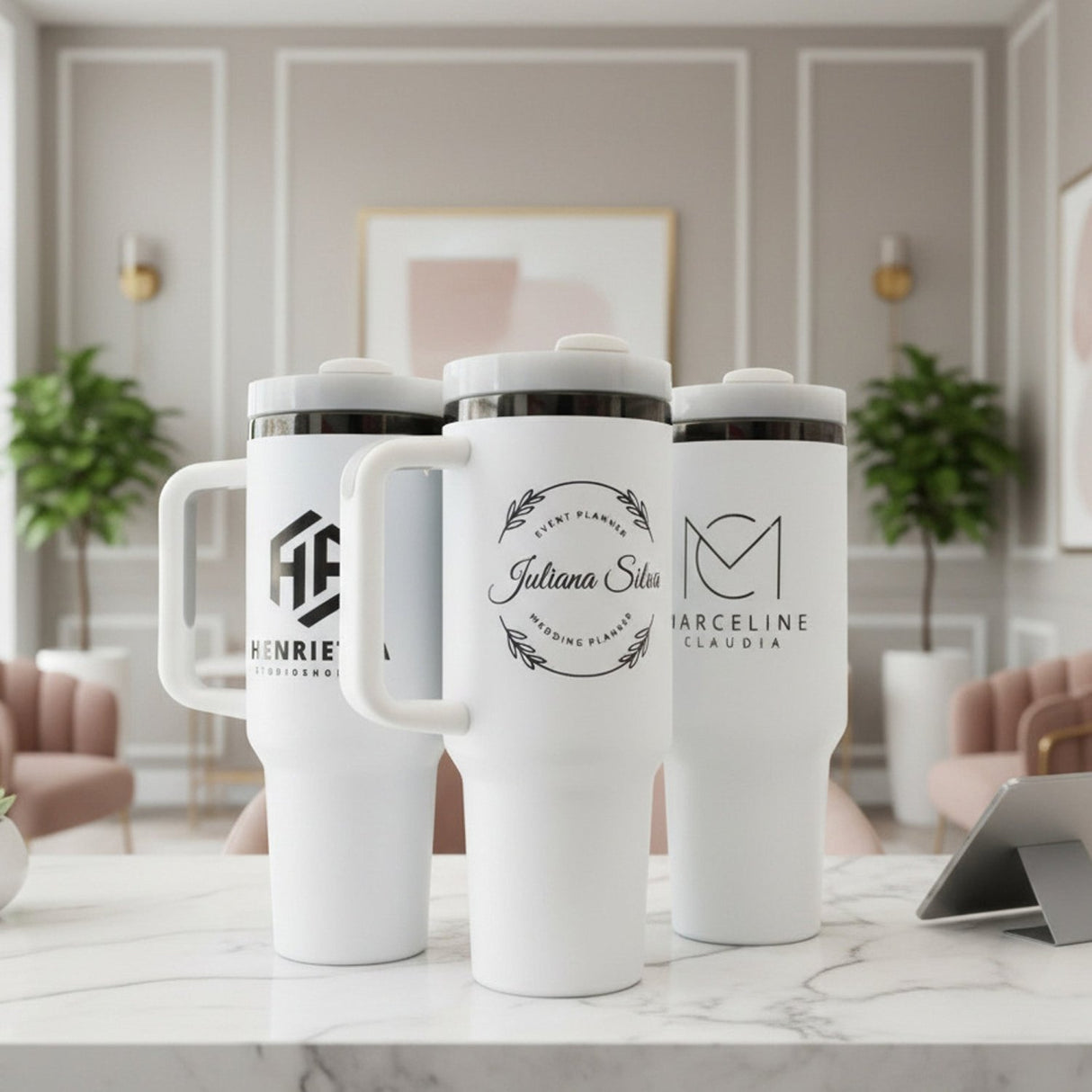 Custom 40oz Black Plated Business Logo Tumblers for Corporate and Small Businesses - Gifts Are Blue