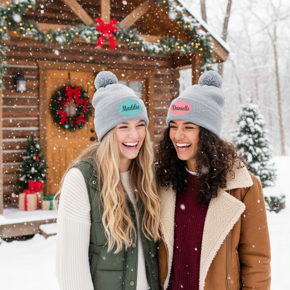 Cuffed Pompom Personalized Beanie w Name or Text, Custom Gifts for Her and Him