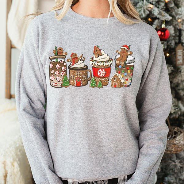 Cute Gingerbread House Latte Christmas Sweatshirt for Kids and Adults - Gifts Are Blue