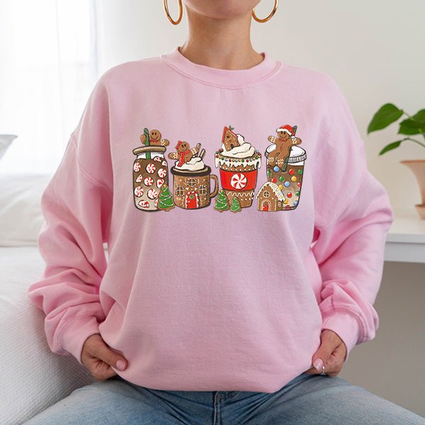 Cute Gingerbread House Latte Christmas Sweatshirt for Kids and Adults - Gifts Are Blue