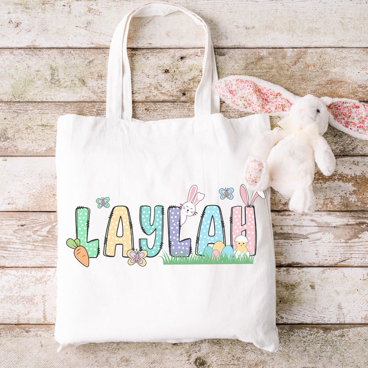 Personalized tote bag for easter. Cute easter basket. Easter egg.
