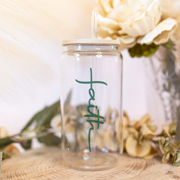 Christian Minimalist Faith Iced Coffee Glass Tumbler Gift for Her
