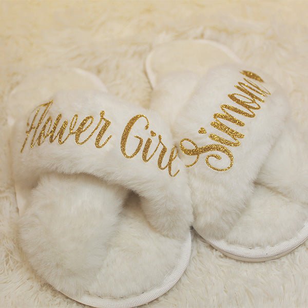 Cute and Fluffy Girls Personalized Slippers for Birthday Gifts and Dance Recitals - Gifts Are Blue