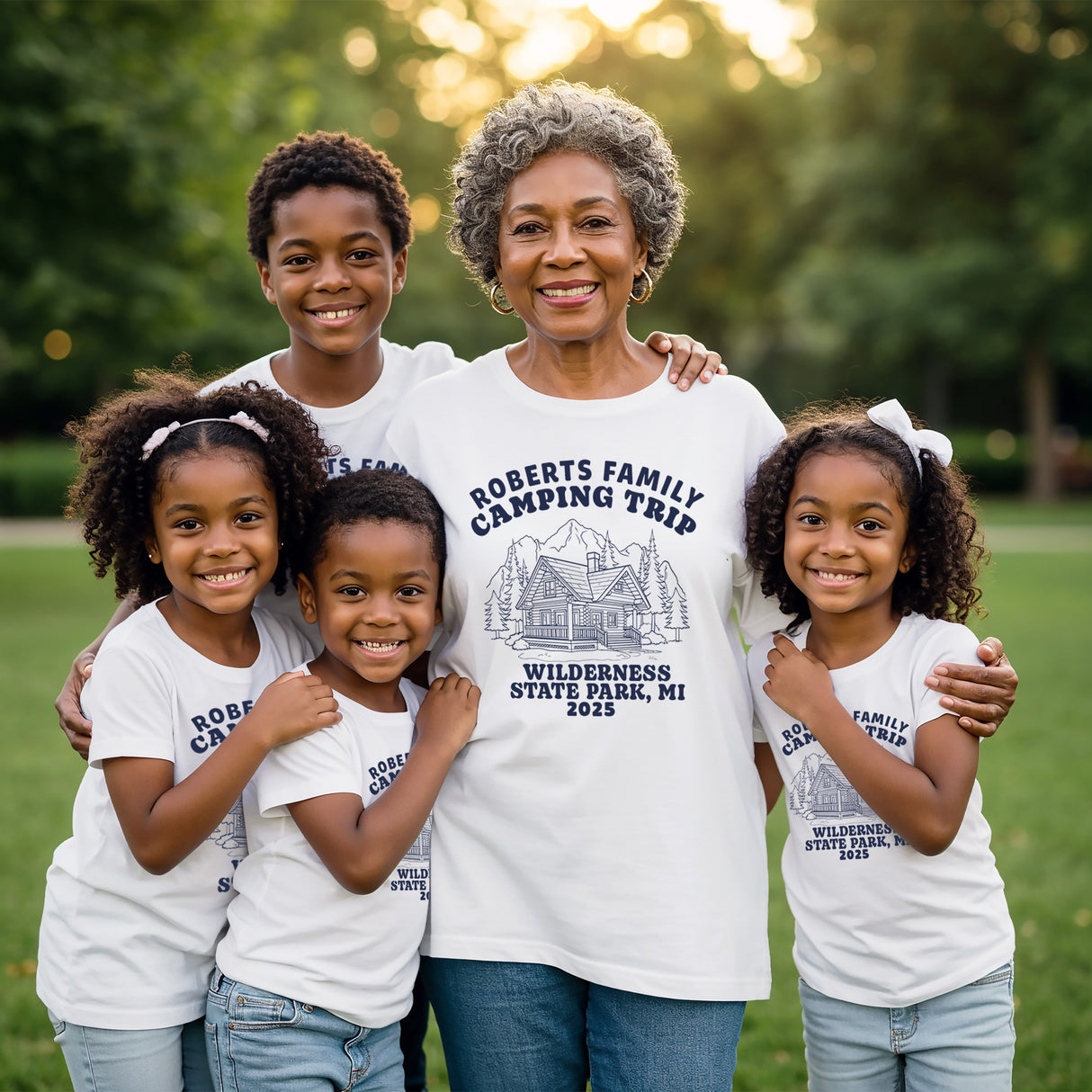 Custom cabin vacation shirts for family personalized with names are perfect for matching camping outfits and outdoor family adventures.