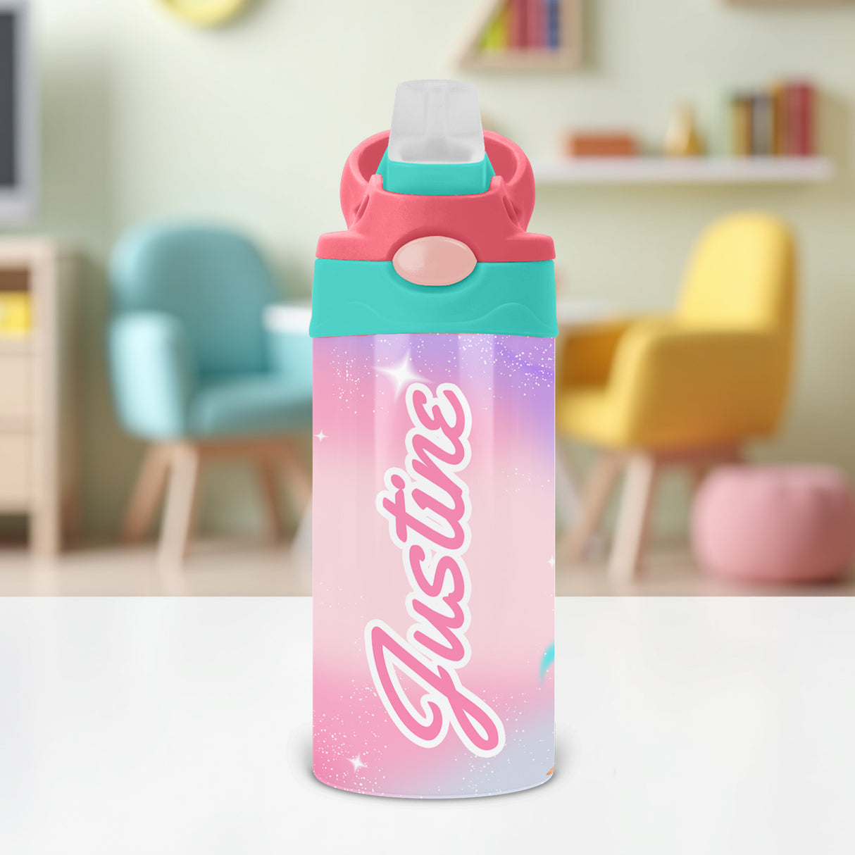 Custom girls gymnastics water bottle with name, the best back to school gift for gymnasts.