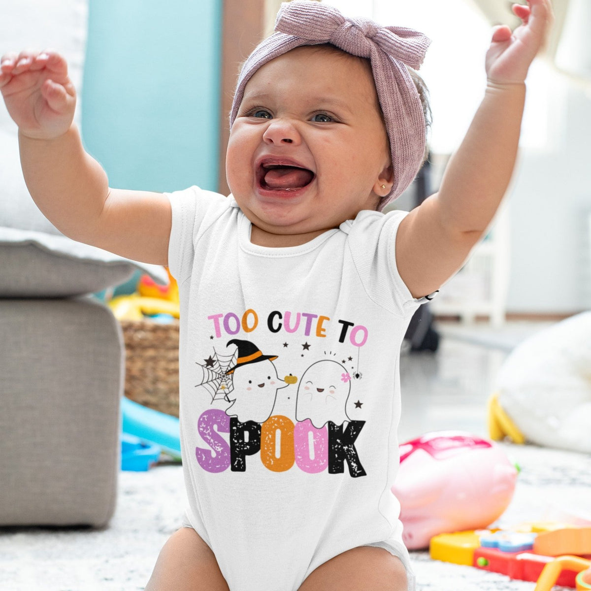 Adorable Too Cute to Spook Onesie for Babies, Halloween Onesies for Infants - Gifts Are Blue