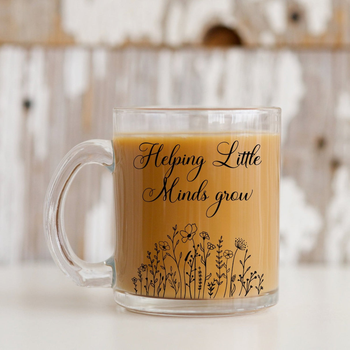 Sweet message gift to teacher. 10 oz mug for teachers. Iced coffee cups for teachers, cute with floral design. Flower mug for teachers.