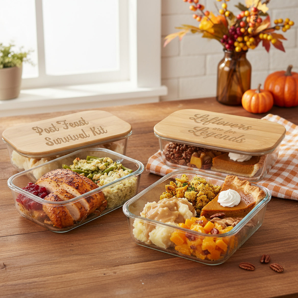 Funny Thanksgiving Custom Glass Containers, Baking Dishes and Food Storage