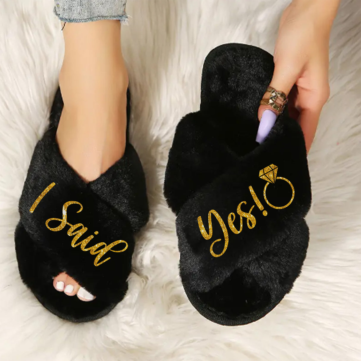 Gold Themed Personalized Engagement Gift Bundle with Slippers for New Fiance