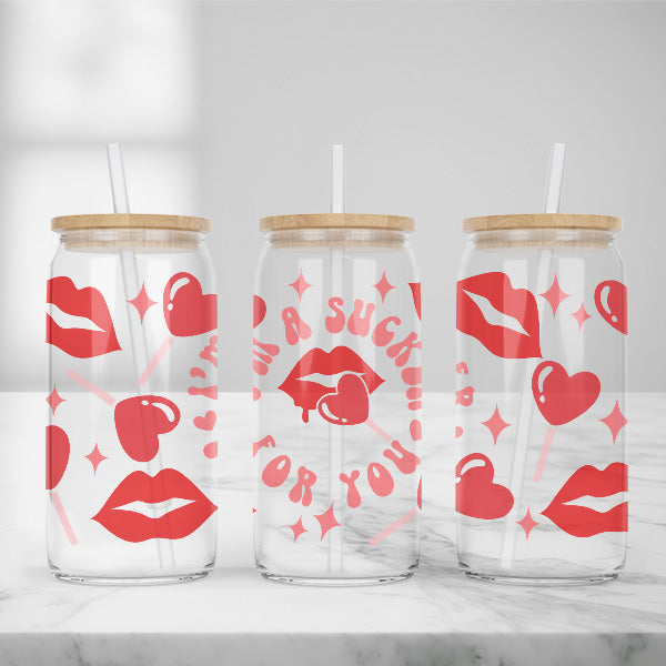 Cute and Humorous Valentines Day Glass Iced Coffee Tumblers in Multiple Designs