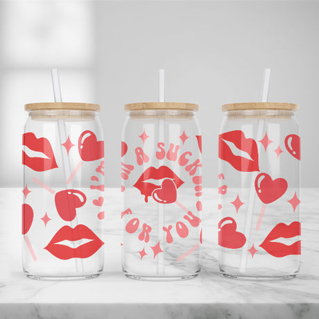 Cute and Humorous Valentines Day Glass Iced Coffee Tumblers in Multiple Designs