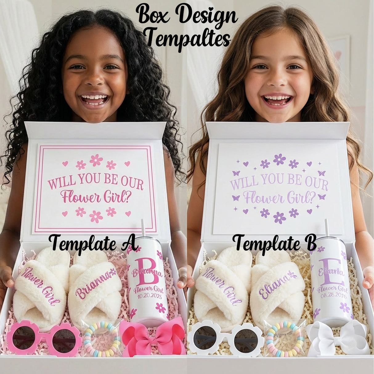 Sweet Pea Flower Girl Proposal Box with Fluffy Slippers & Tumbler
