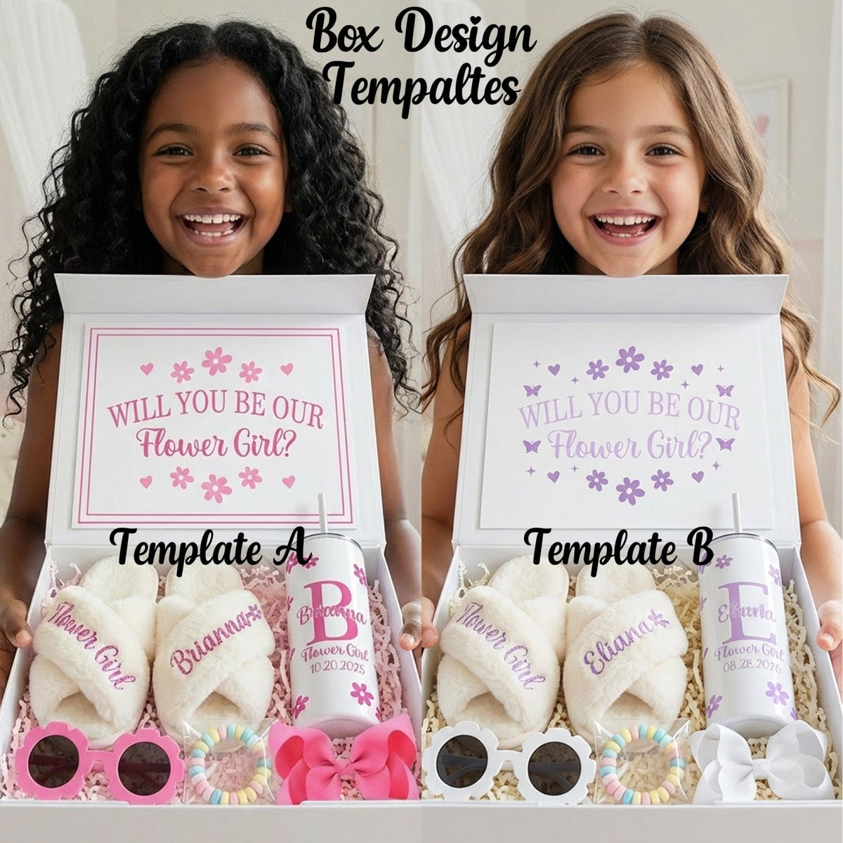 Sweet Pea Flower Girl Proposal Box with Fluffy Slippers & Tumbler - Gifts Are Blue