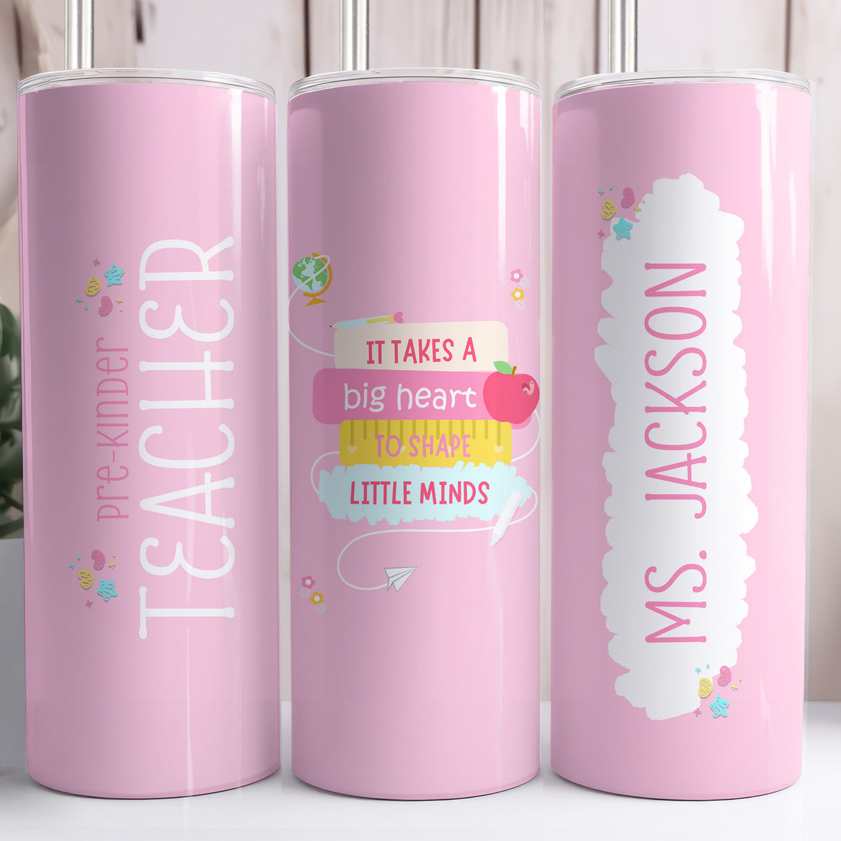 Personalized Pink Tumbler Sweet Custom Gift for Daycare Teacher from Child or Parent for Birthday or Teacher Appreciation.