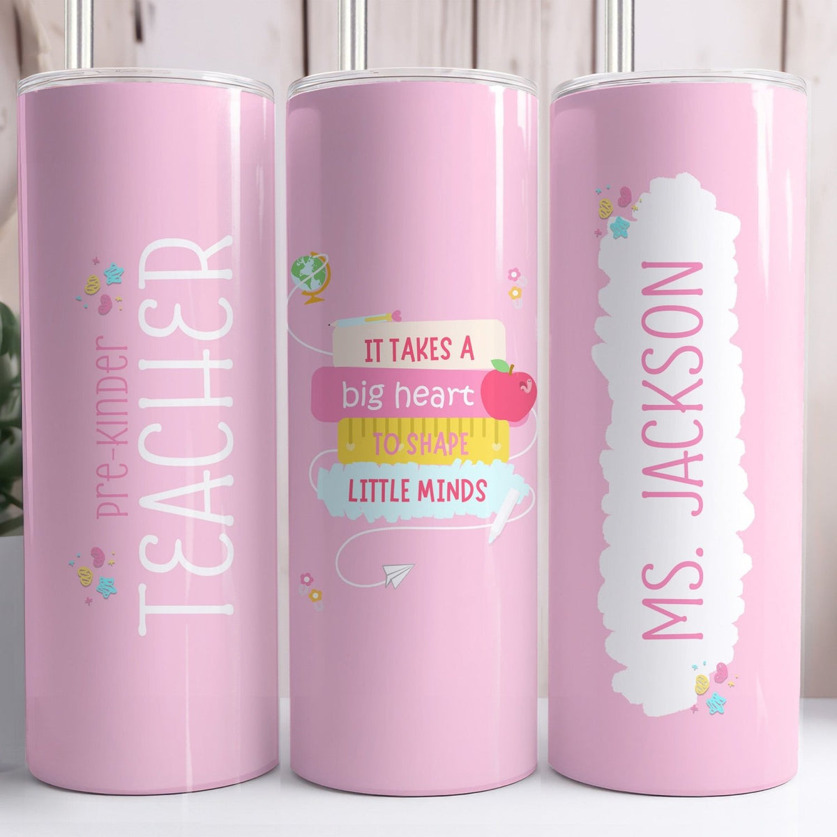 Personalized Pink Tumbler Sweet Custom Gift for Daycare Teacher from Child or Parent for Birthday or Teacher Appreciation.