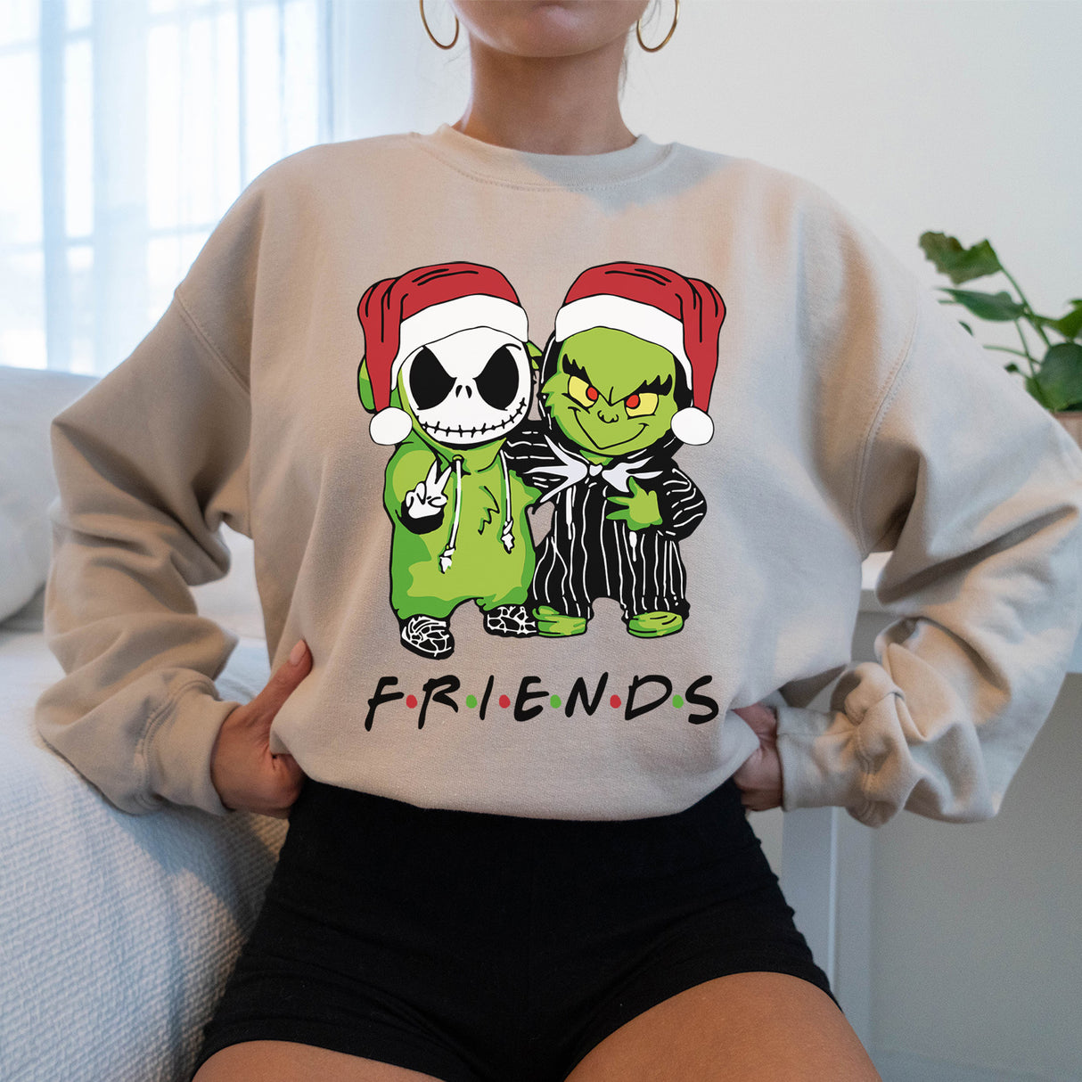 Cute Jack and The Grinch Friends Christmas Sweatshirt for Kids and Adults