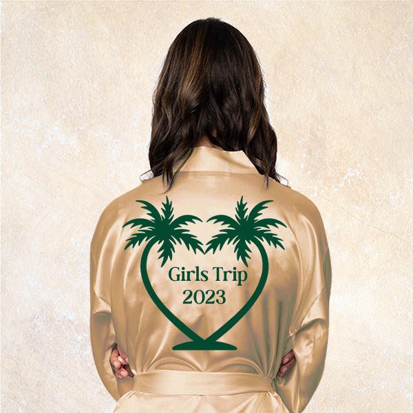 Juliet Template Personalized Robes with Heart Shaped Palm Tree Design for Bachelorettes and Girls Trips - Gifts Are Blue