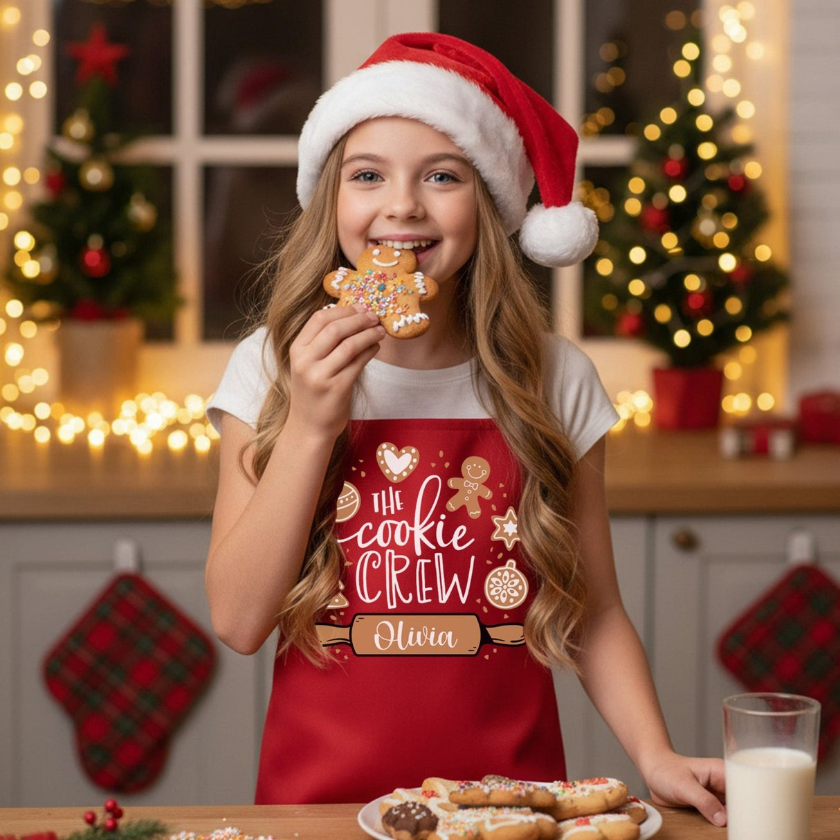 The Cookie Crew Personalized Family Matching Christmas Aprons for Adults and Kids - Gifts Are Blue