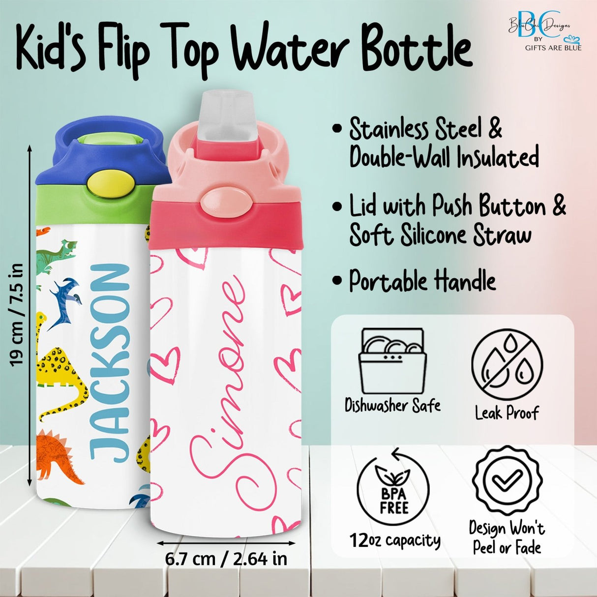 Daily Affirmations Lunch Box and Water Bottle Set for Kids, Custom Lunch Set with Name - Gifts Are Blue