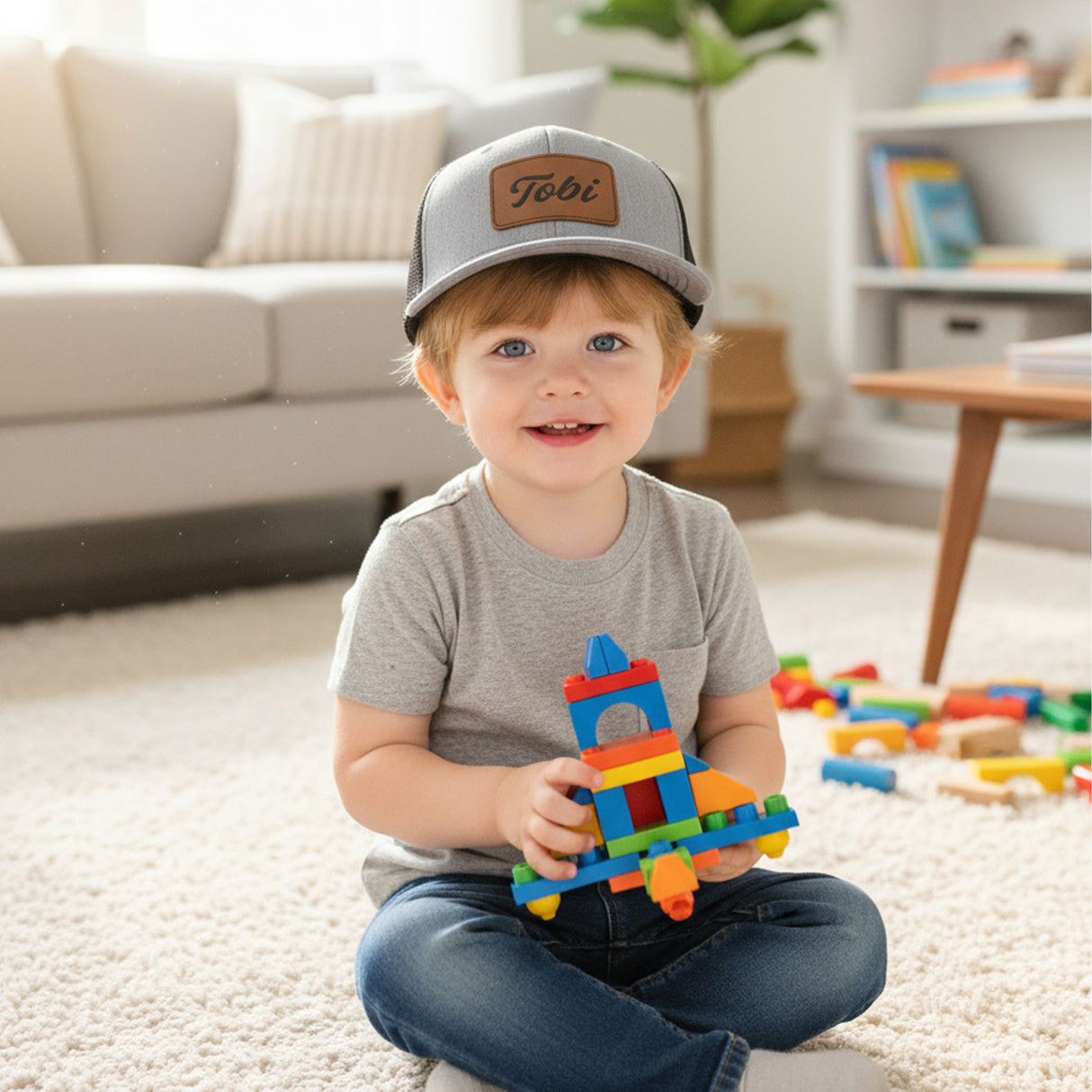 Youth Personalized Snapback Hat with Leather Patch, for Teen Boys & Kids