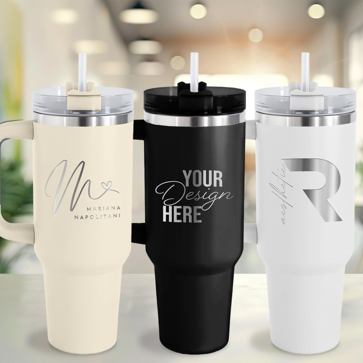 Silver Plated Custom 40oz Business Logo Tumblers - Gifts Are Blue