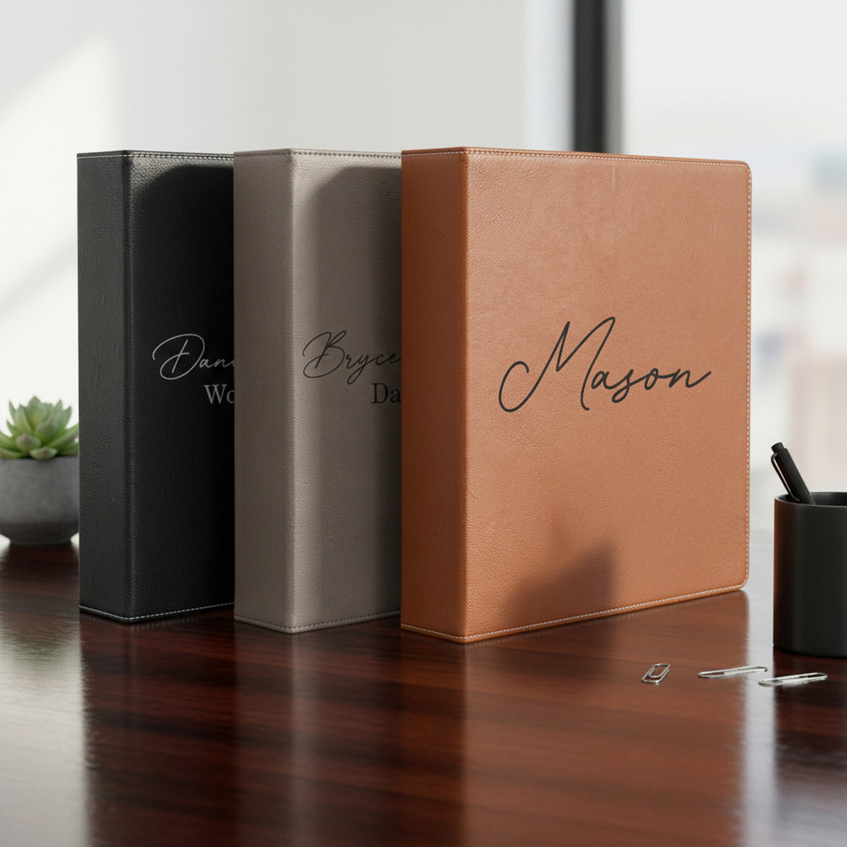 Faux Leather Personalized Binder with Name and Text, Custom Gifts for Him