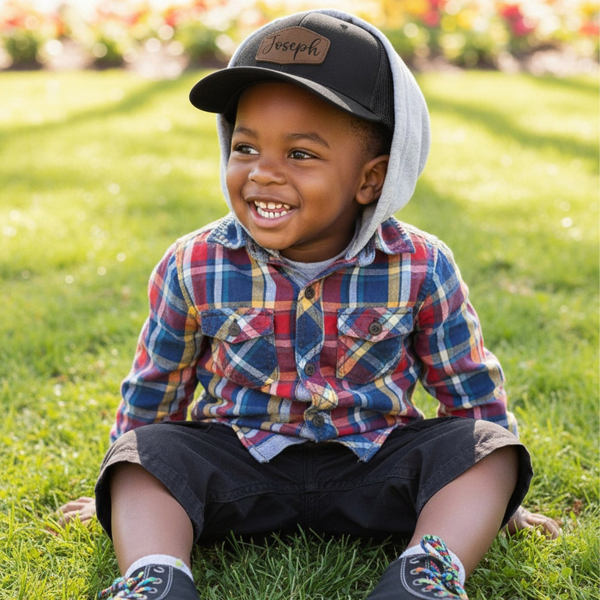 Youth Personalized Snapback Hat with Leather Patch, for Teen Boys & Kids - Gifts Are Blue