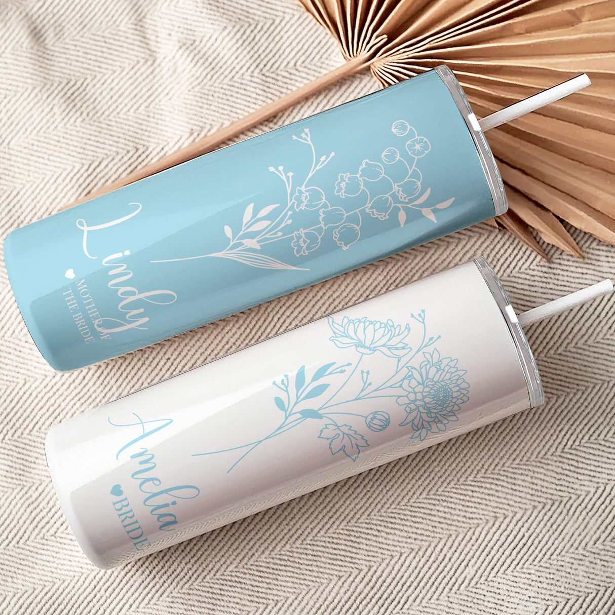 Light Blue Birthflower Tumbler. Mother of the Bride gifts.