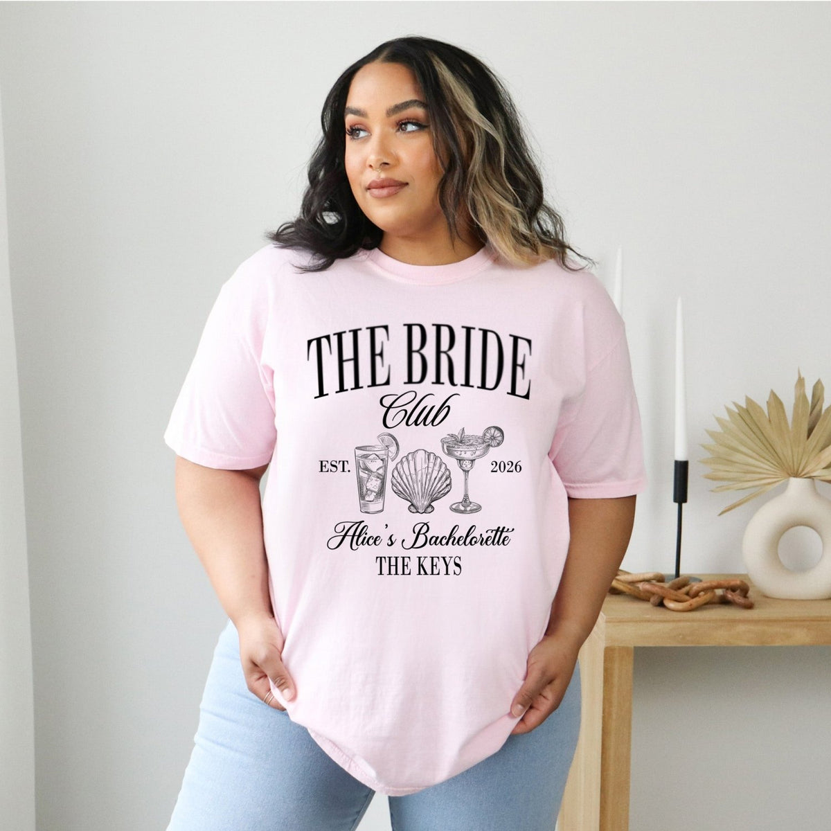 Personalized bachelorette party shirts for the bride tribe, made with Comfort Colors and perfect for travel-ready celebrations.