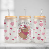 Valentines Day Glass Iced Coffee Cups - Lid and Straw Included - Pick Your Design - Galantines Gift